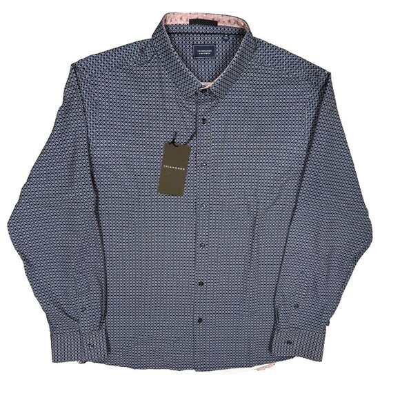 NWT 7 Diamonds Dress Shirt Stretch Geometric Long Sleeve Button Up Blue XXL - Picture 1 of 9